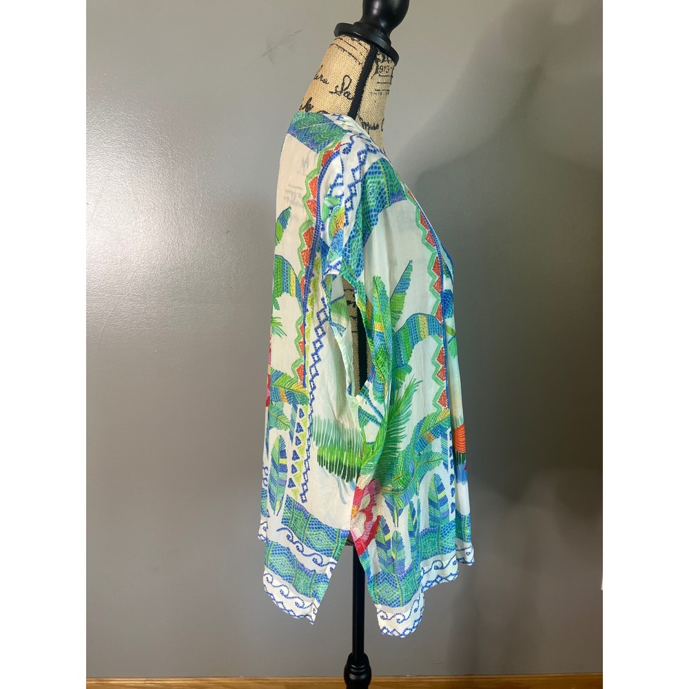 Johnny Was Hana Blouse vibrant floral print V-neckline travel vacation beach - Picture 7 of 10